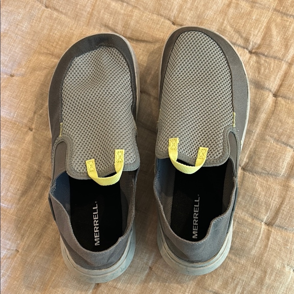 Merrell Gray and Yellow Slip-On Loafers